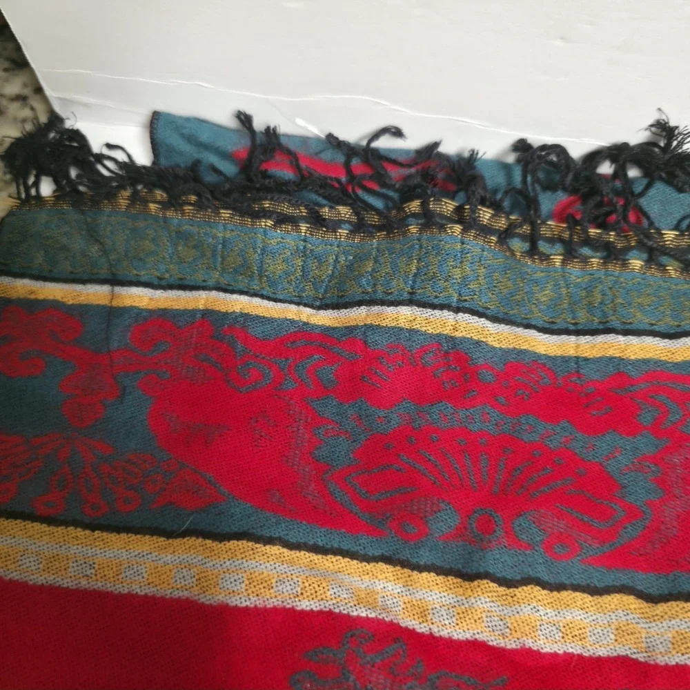VTG Lihong Chinese Art Blanket Runner Tribal Southwest Red Blue Tapestry 66x26